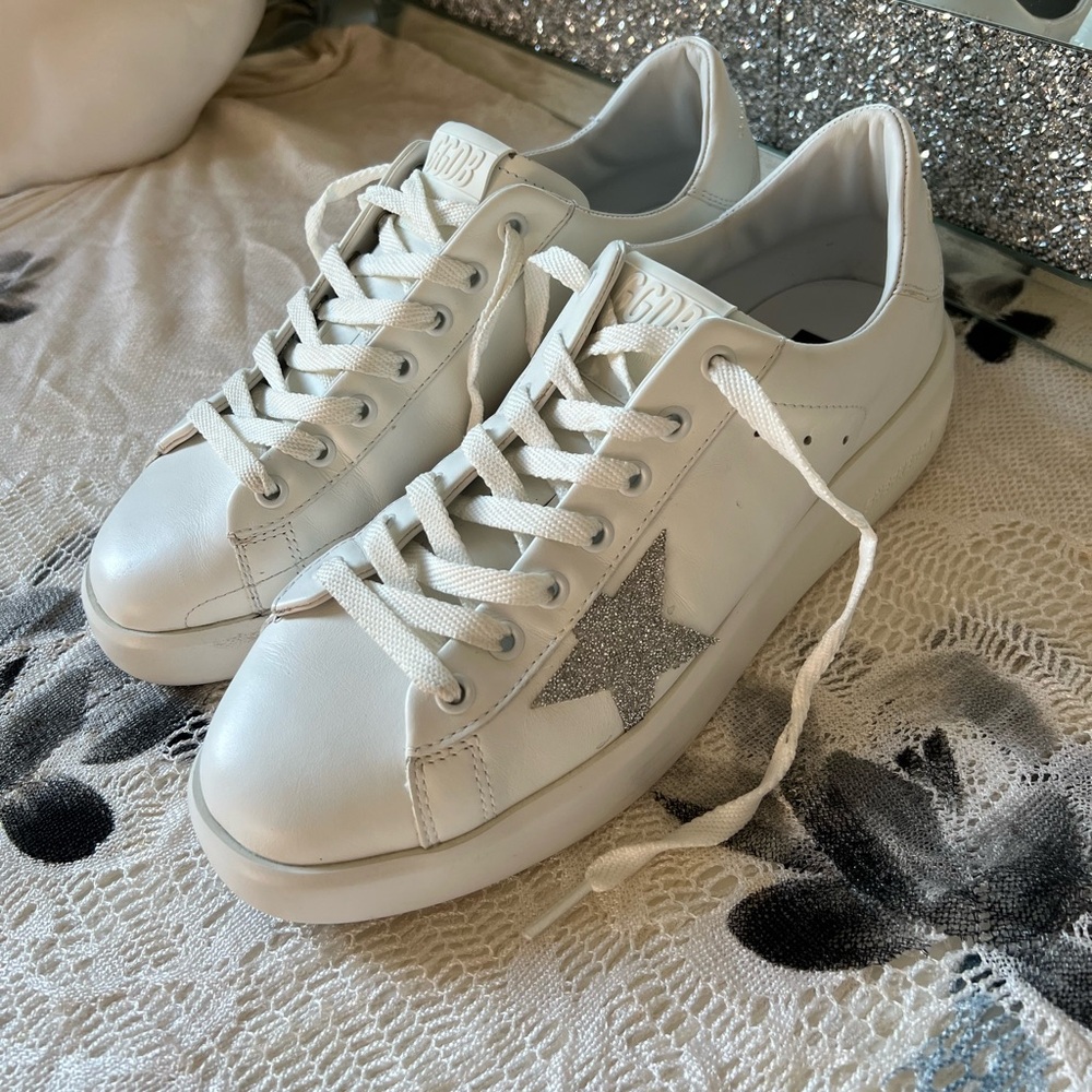 Golden Goose Purestar White Leather Sneakers w/ Swarovski Star – Size 40 - Picture 2 of 16